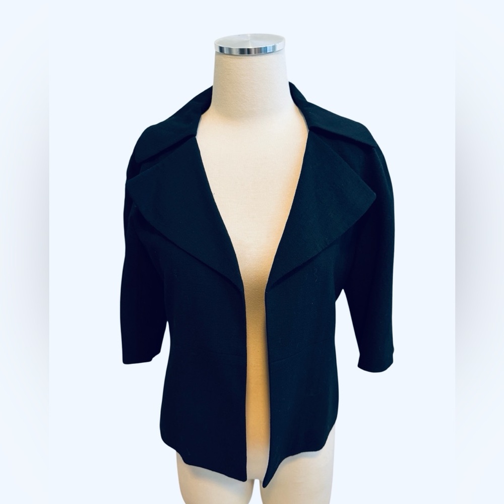 Ann Taylor Vintage Style Tweed Open-Front Black Jacket Sz 2
